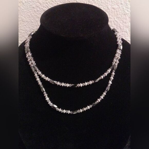 Versatile Magnetic Hematite & Silver Beaded Wrap Necklace - Picture 1 of 5